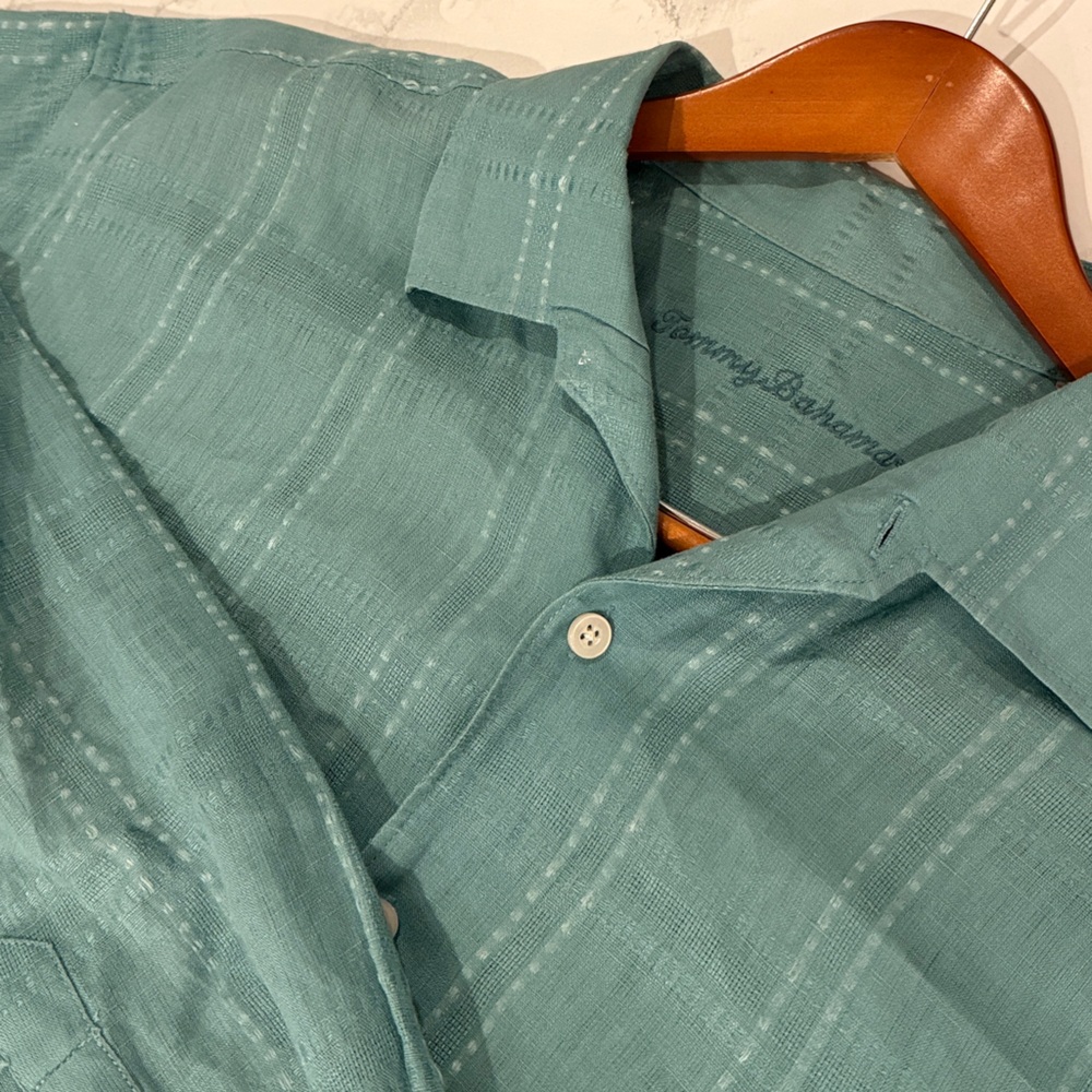 Tommy Bahama Seafoam Green 100% Linen Long Sleeve Button Down Shirt | XL